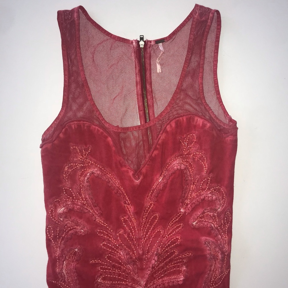 Free People Red Netted Dress with beading detail